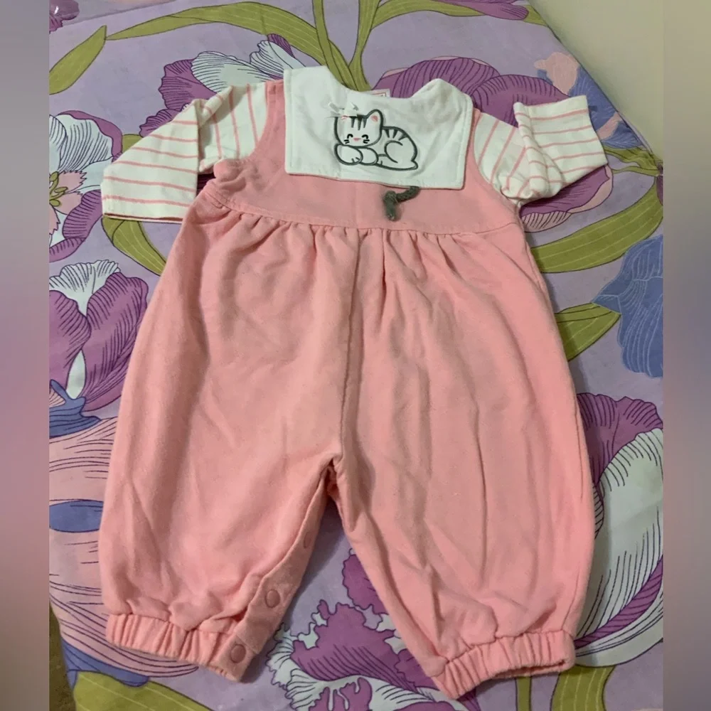 Like New VTG Buster Brown Romper Pink &  Embroidered Cat Baby Girl 3/6M